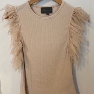 Sunday in Brooklyn Cream Tulle Ruffle Sleeve Tank